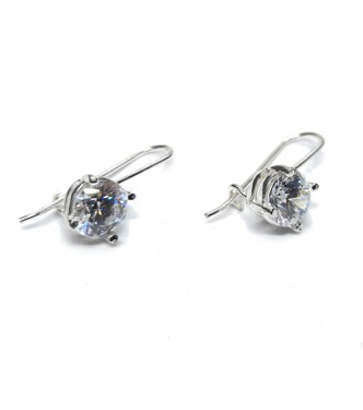 E000850 Sterling Silver Earrings With 8mm Cubic Zirconia Solid Hallmarked 925 Handmade